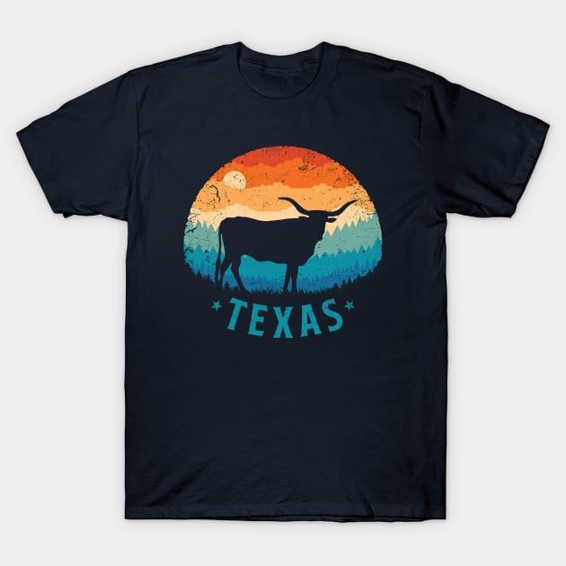 Texas Longhorn Retro Sunset T-Shirt by TigerTom